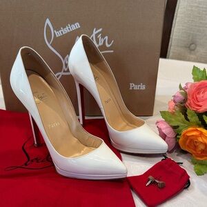 Authentic Christian Louboutin Pigalle Plato White Patent Heels